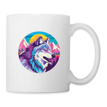 Wolf Aquarell Karikatur Kawaii Haustier Tier Bunt - Tasse - Weiß - Rechts