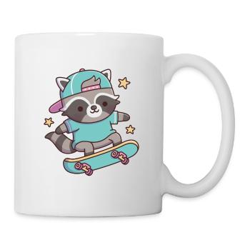 Cute Raccoon With Hat Doing Stunts On Skateboard - Mug - white - Right