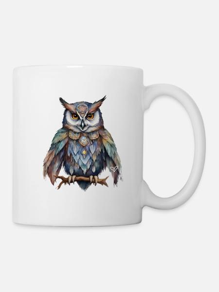 Schamanisches Krafttier Eule, Weisheit Intuiotion - Tasse - Weiß