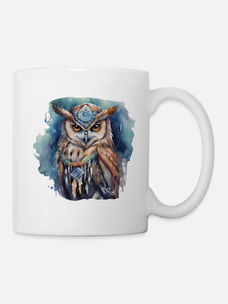 Schamanisches Krafttier Eule Weisheit, Intuition - Tasse - Weiß