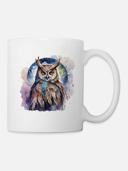 Shamanic Power Animal Owl, Intuition, Wisdom - Mug - white