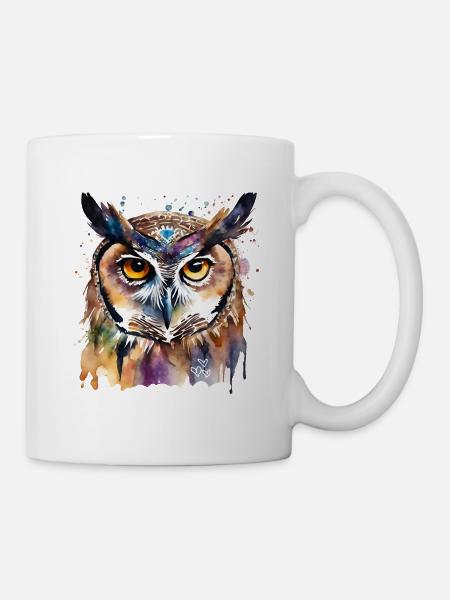 Schamanisches Krafttier Eule,Owl, Weisheit, Intuit - Tasse - Weiß