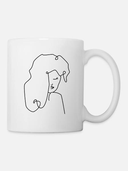 LineArt Frauengesicht - Tasse - Weiß