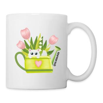 Spring Frühling Weisse Katze mit Blumen - Tasse - Weiß - Rechts