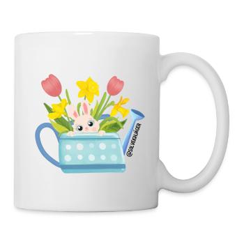 Osterhase in blaue Giesskanne mit Blumen - Tasse - Weiß - Rechts