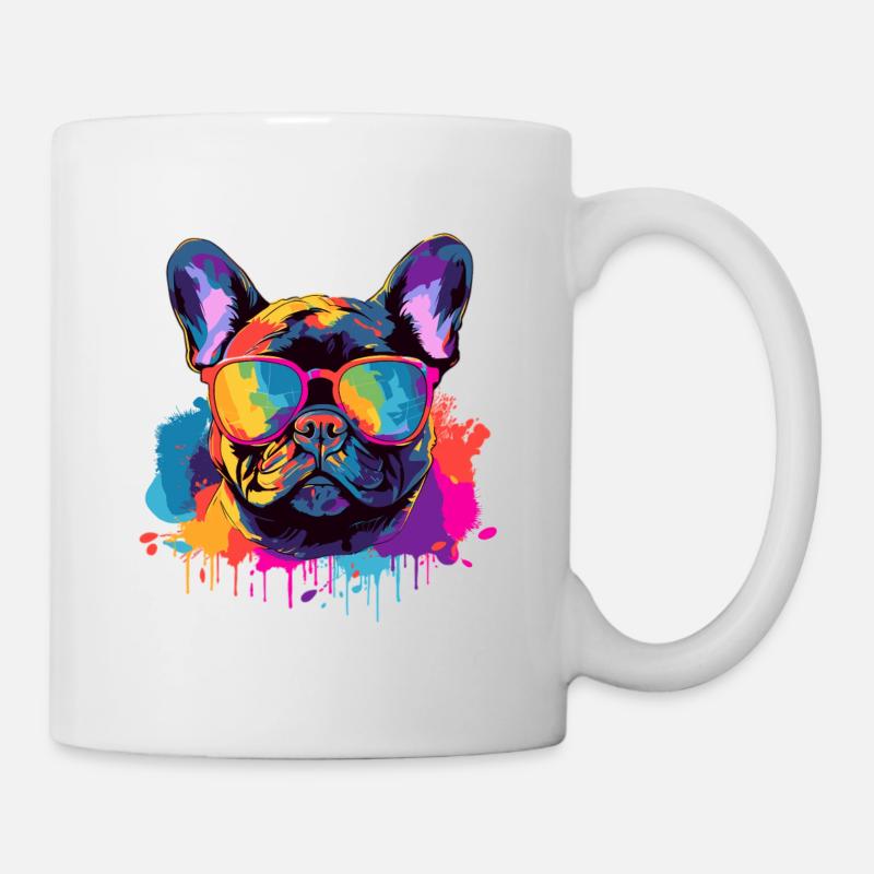Lunettes de soleil bouledogue français colorées - Mug blanc - blanc