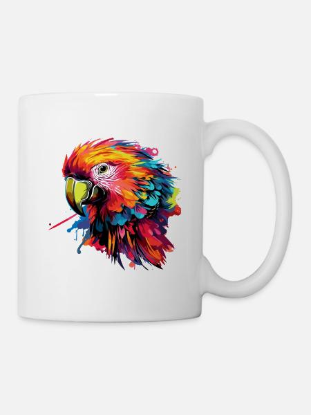 Bunter Papagei Farbkleckse - Tasse - Weiß