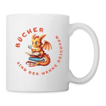 Kleiner Drache mit Büchern - Tasse - Weiß - Rechts