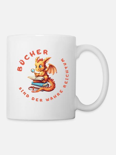 Little dragon with books - Mug - white