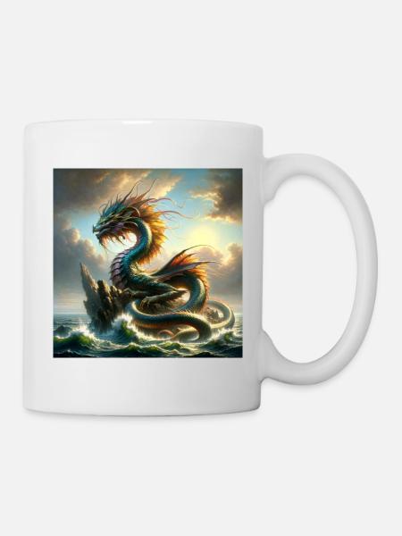 Drache auf Felsen im Meer - Tasse - Weiß
