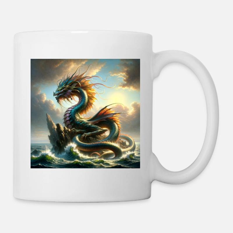 Drache auf Felsen im Meer - Tasse - Weiß