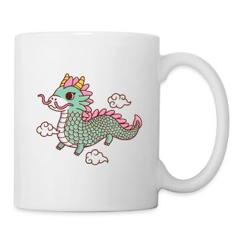 Dragon vert volant parmi les nuages - Mug blanc - blanc - Droite