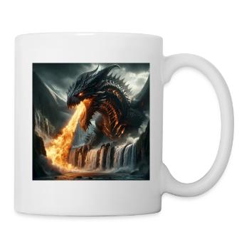 Dragon cracheur de feu dans une cascade - Mug blanc - blanc - Droite