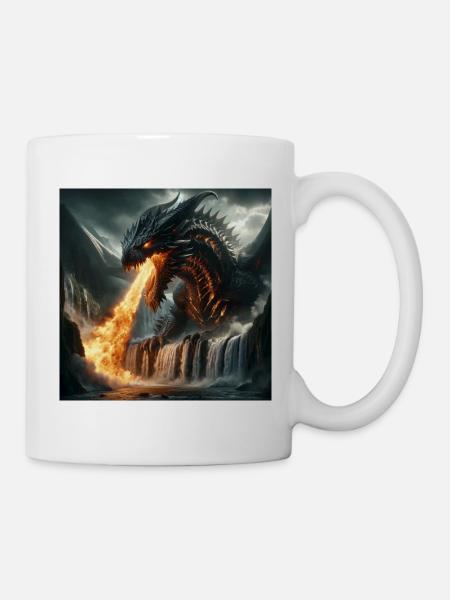 Dragon cracheur de feu dans une cascade - Mug blanc - blanc