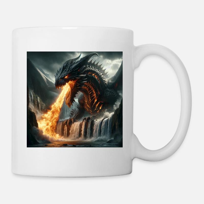 Dragon cracheur de feu dans une cascade - Mug blanc - blanc