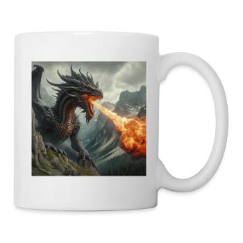 Dragon cracheur de feu dans les montagnes - Mug blanc - blanc - Droite