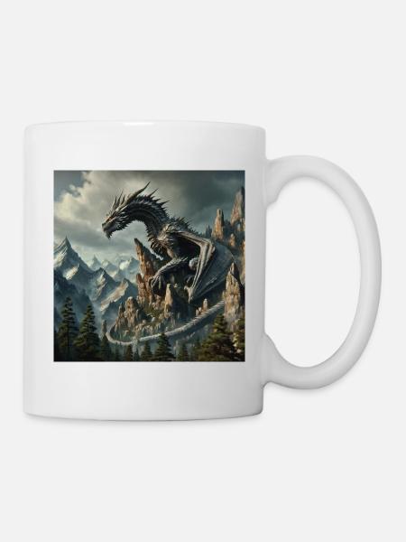 Majestic dragon in magical mountain landscape - Mug - white