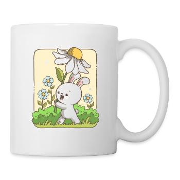 Cute bunny carrying a flower - Mug - white - Right