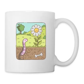 Earthworm looking at flower - Mug - white - Right