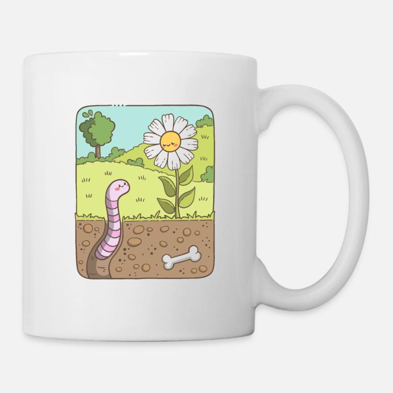 Regenwurm schaut zur Blume - Tasse - Weiß