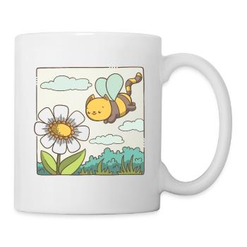 Eine Katzenbiene fliegt zur Blume - Tasse - Weiß - Rechts
