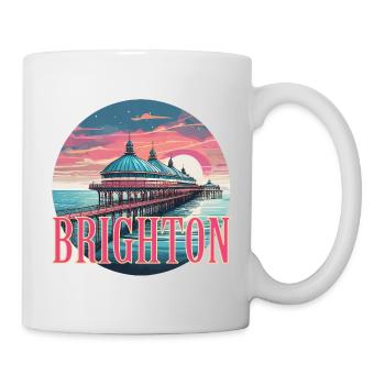 Brighton Angleterre Pier vacances coucher de soleil Royaume-Uni vacances plaisir - Mug blanc - blanc - Droite