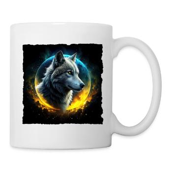 Wolf vor leuchtendem Mond - Tasse - Weiß - Rechts