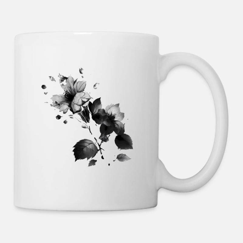 Wundervolle Blumen schwarz weiß - Tasse - Weiß
