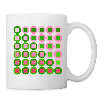 Cercles et carrés roses et verts dans le style Op Art - Mug blanc - blanc - Droite