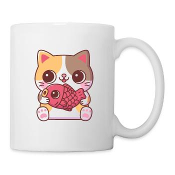 Niedliche Katze mit rotem Karpfenfisch - Tasse - Weiß - Rechts