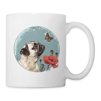Mops mit Schmetterling - Tasse - Weiß - Rechts