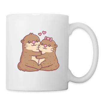 Loutres mignonnes amoureuses s’étreignant - Mug blanc - blanc - Droite