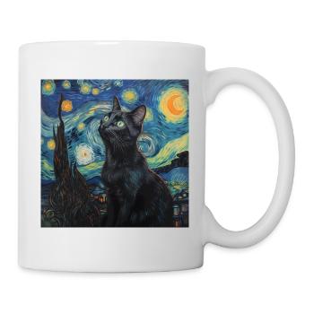 schwarze katze, katze, tier, van gogh, sternenacht - Tasse - Weiß - Rechts