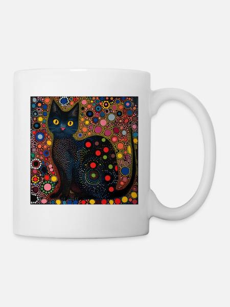 schwarze katze, katzen, bunt, tier, geschenk - Tasse - Weiß