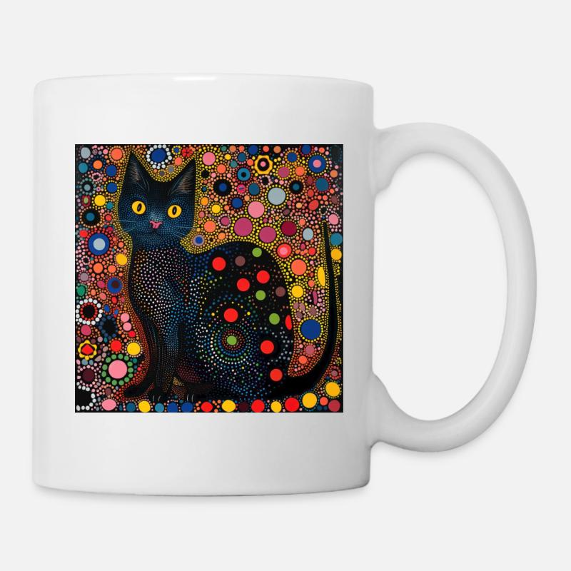 schwarze katze, katzen, bunt, tier, geschenk - Tasse - Weiß