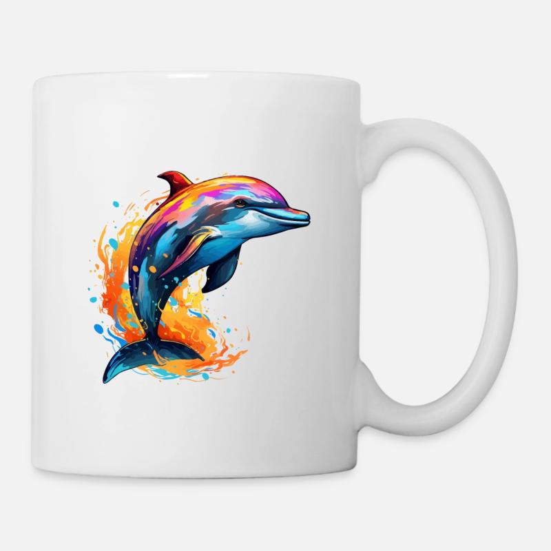 Bunter Delfin Farbkleckse Farbspritzer - Tasse - Weiß
