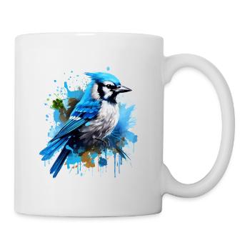 Colorful blue jay, splashes of paint, splashes of paint - Mug - white - Right