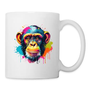 Bunter Schimpanse Farbkleckse Farbspritzer - Tasse - Weiß - Rechts