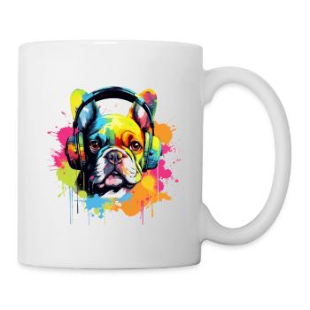Bouledogue français coloré avec des écouteurs - Mug blanc - blanc - Droite
