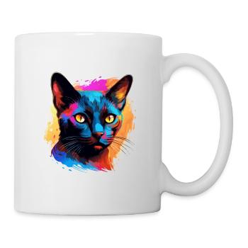 Bunte Burma Katze Farbkleckse Farbspritzer - Tasse - Weiß - Rechts