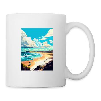 Newcastle Beach Australia Vintage Travel Poster - Mug - white - Right