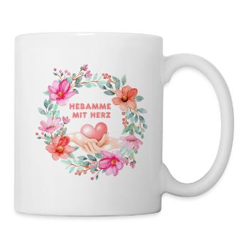 Hebamme mit Herz Blumenkranz - Tasse - Weiß - Rechts