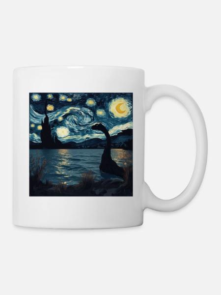 Loch Ness Monster, Nessie, Van Gogh, Starry Night - Mug - white