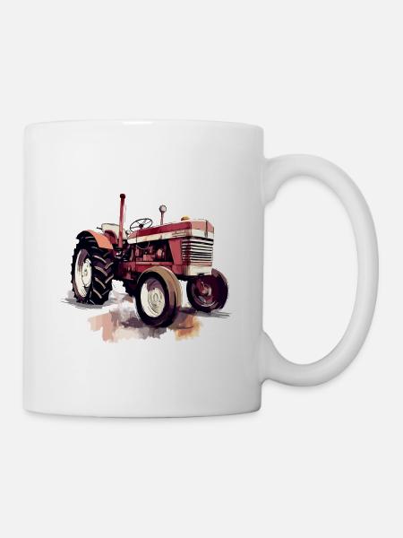 Roter Oldtimer-Traktor - Tasse - Weiß