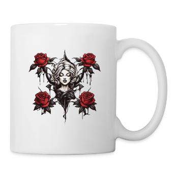 Rose Queen: Beautiful head with blossom magic - Mug - white - Right