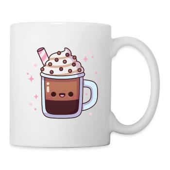 Süßer Eiskaffee mit Schlagsahne - Tasse - Weiß - Rechts