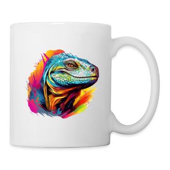 Bunter Komodowaran Farbkleckse Farbspritzer - Tasse - Weiß - Rechts