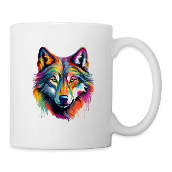 Bunter Wolf Farbspritzer Farbkleckse - Tasse - Weiß - Rechts