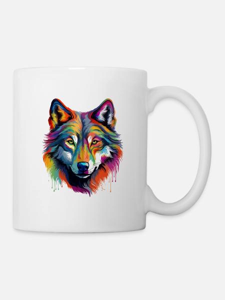 Bunter Wolf Farbspritzer Farbkleckse - Tasse - Weiß