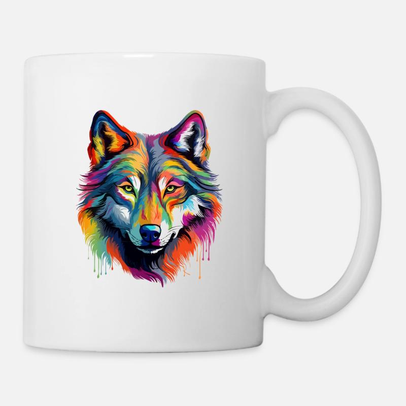 Bunter Wolf Farbspritzer Farbkleckse - Tasse - Weiß